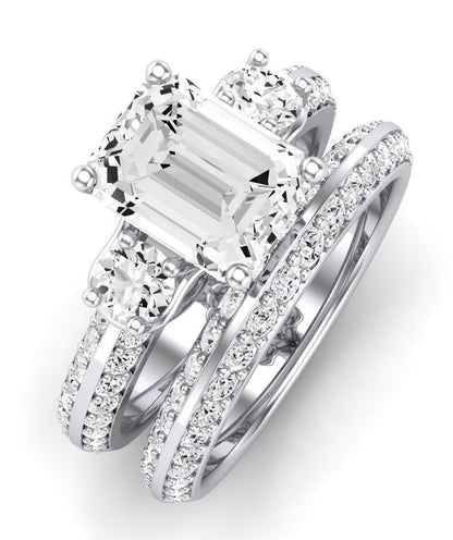 Thistle Moissanite Matching Band Only ( Engagement Ring Not Included) For Ring With Emerald Center whitegold