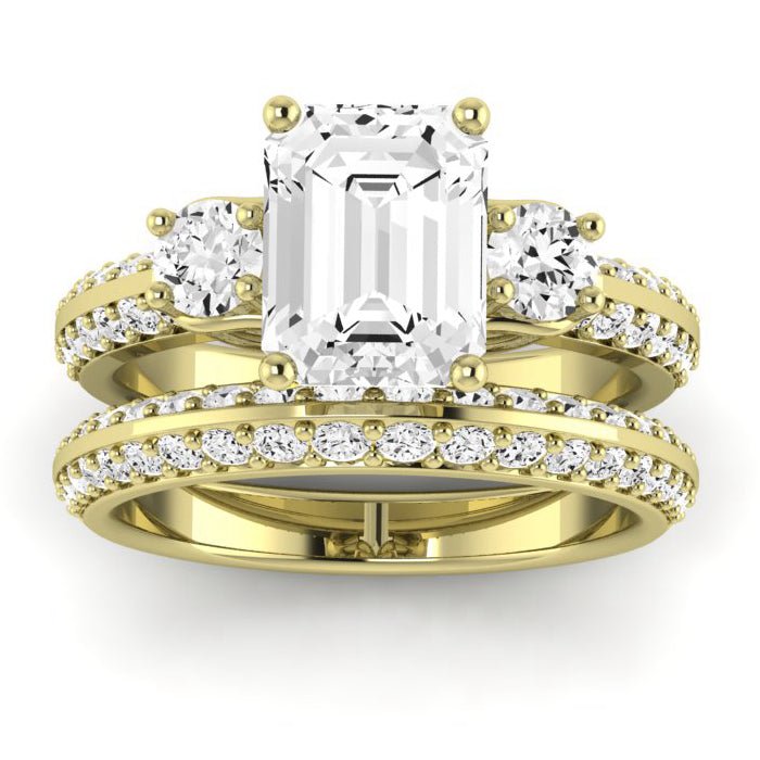 Thistle Moissanite Matching Band Only ( Engagement Ring Not Included) For Ring With Emerald Center yellowgold