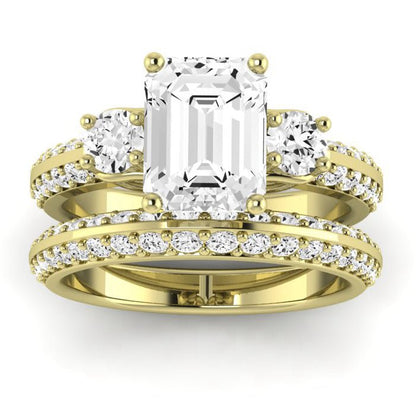Thistle Moissanite Matching Band Only ( Engagement Ring Not Included) For Ring With Emerald Center yellowgold