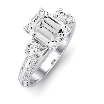 Thistle Moissanite Matching Band Only ( Engagement Ring Not Included) For Ring With Emerald Center whitegold