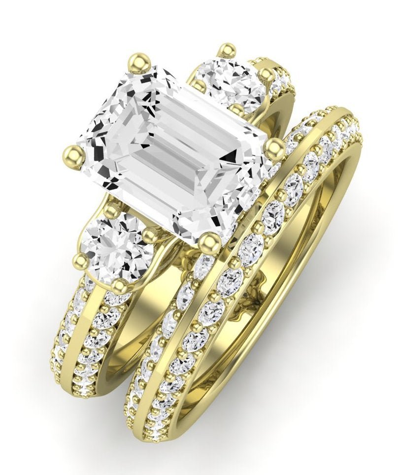 Thistle Moissanite Matching Band Only ( Engagement Ring Not Included) For Ring With Emerald Center yellowgold