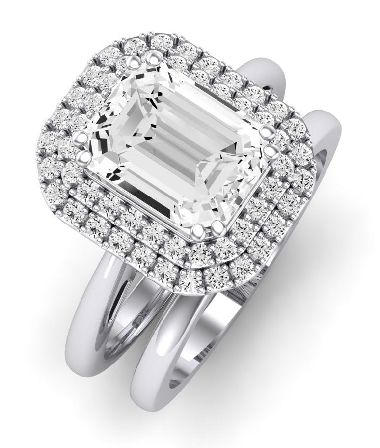 Tulip Moissanite Matching Band Only ( Engagement Ring Not Included) For Ring With Emerald Center whitegold