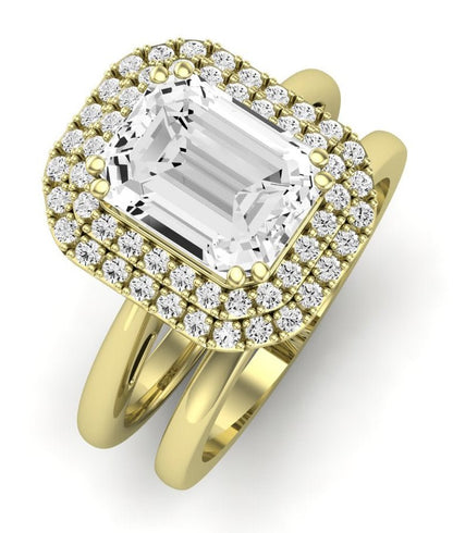 Tulip Moissanite Matching Band Only ( Engagement Ring Not Included) For Ring With Emerald Center yellowgold
