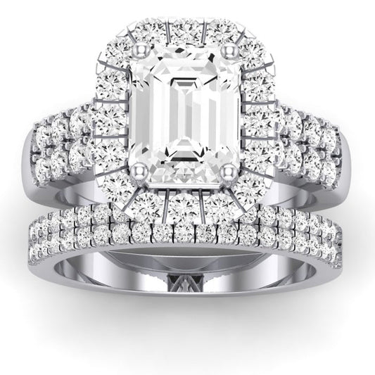 Velvet Moissanite Matching Band Only ( Engagement Ring Not Included) For Ring With Emerald Center whitegold