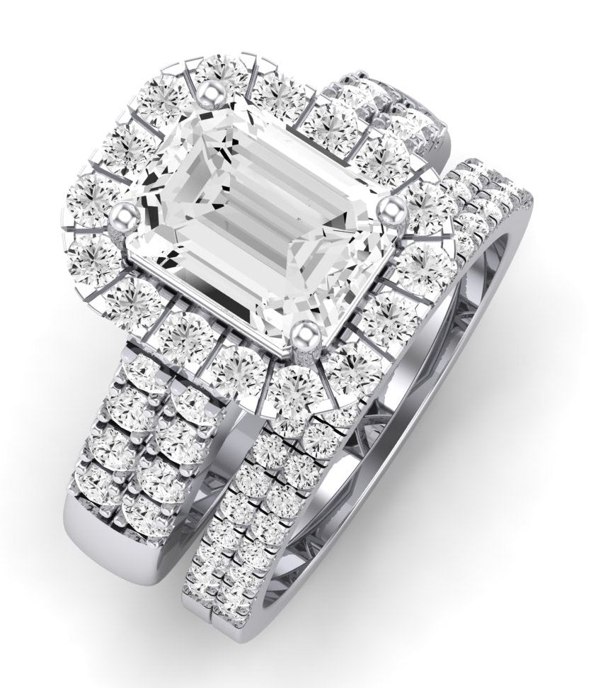Velvet Moissanite Matching Band Only ( Engagement Ring Not Included) For Ring With Emerald Center whitegold