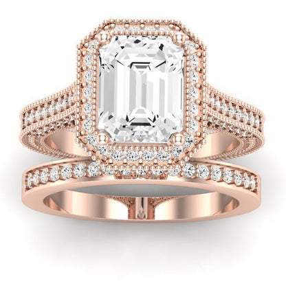 Wallflower Emerald Moissanite Bridal Set rosegold