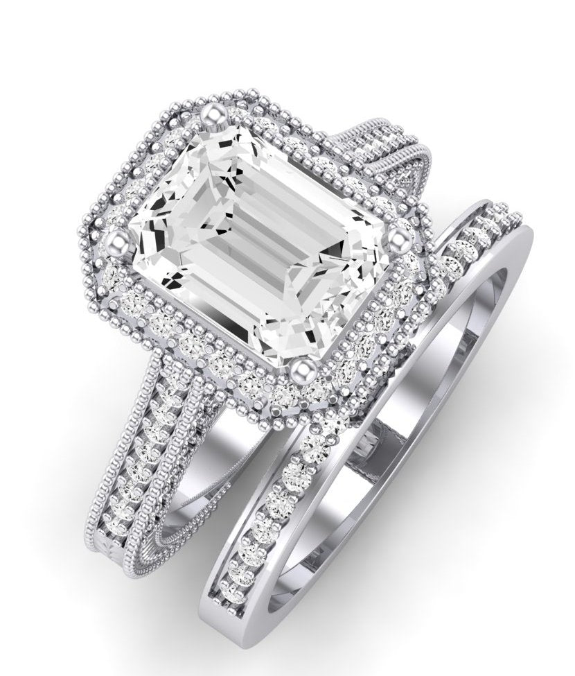 Wallflower Emerald Moissanite Bridal Set whitegold