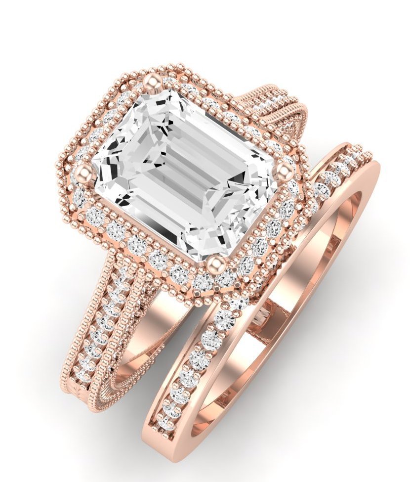 Wallflower Emerald Moissanite Bridal Set rosegold