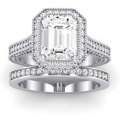 Wallflower Emerald Moissanite Bridal Set whitegold