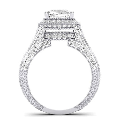 Wallflower Moissanite Matching Band Only ( Engagement Ring Not Included) For Ring With Cushion Center whitegold