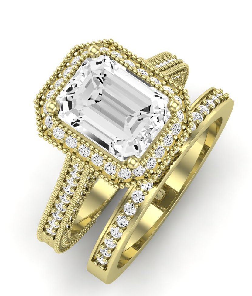Wallflower Moissanite Matching Band Only ( Engagement Ring Not Included) For Ring With Emerald Center yellowgold