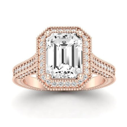 Wallflower Moissanite Matching Band Only ( Engagement Ring Not Included) For Ring With Emerald Center rosegold