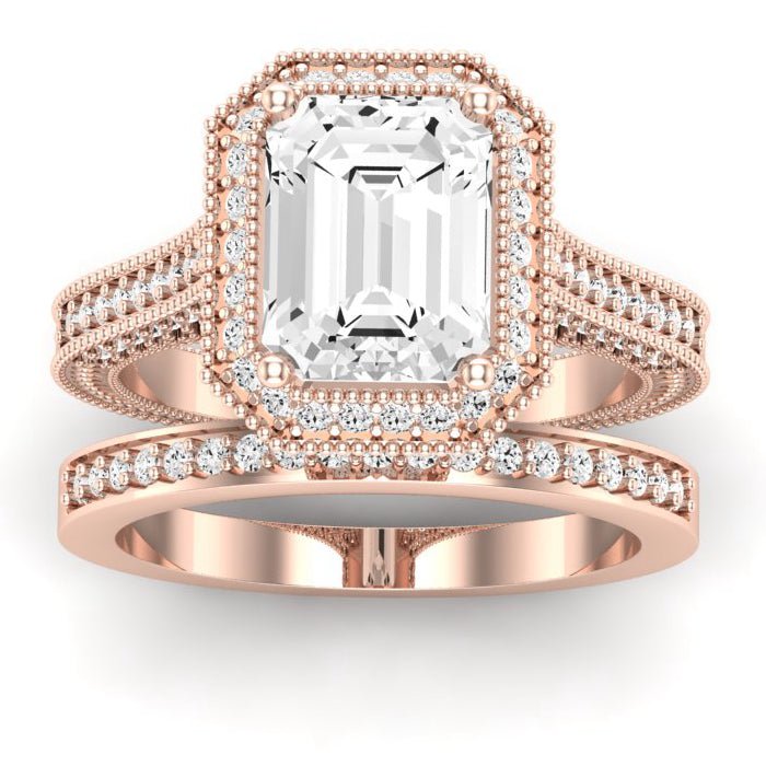 Wallflower Moissanite Matching Band Only ( Engagement Ring Not Included) For Ring With Emerald Center rosegold