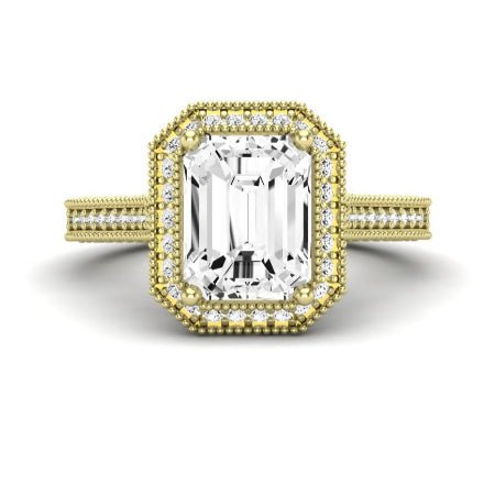 Wallflower Moissanite Matching Band Only ( Engagement Ring Not Included) For Ring With Emerald Center yellowgold