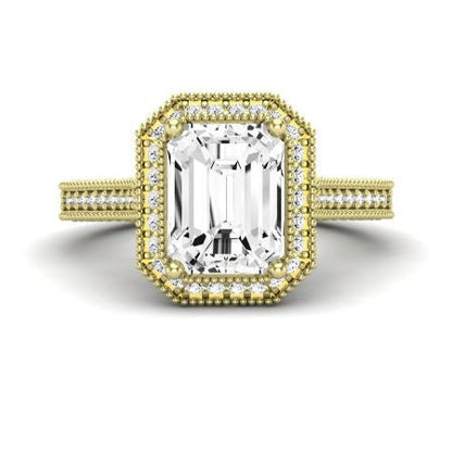 Wallflower Moissanite Matching Band Only ( Engagement Ring Not Included) For Ring With Emerald Center yellowgold
