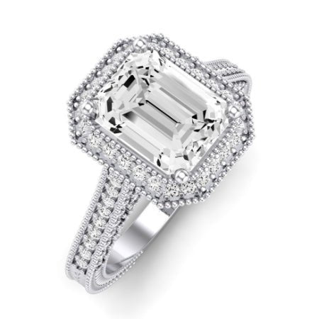 Wallflower Moissanite Matching Band Only ( Engagement Ring Not Included) For Ring With Emerald Center whitegold