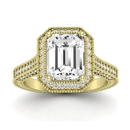 Wallflower Moissanite Matching Band Only ( Engagement Ring Not Included) For Ring With Emerald Center yellowgold