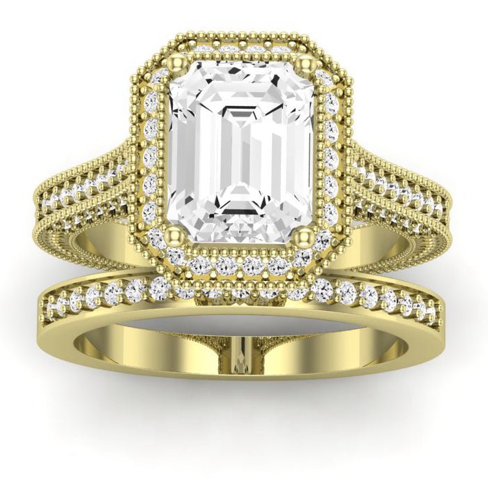 Wallflower Moissanite Matching Band Only ( Engagement Ring Not Included) For Ring With Emerald Center yellowgold