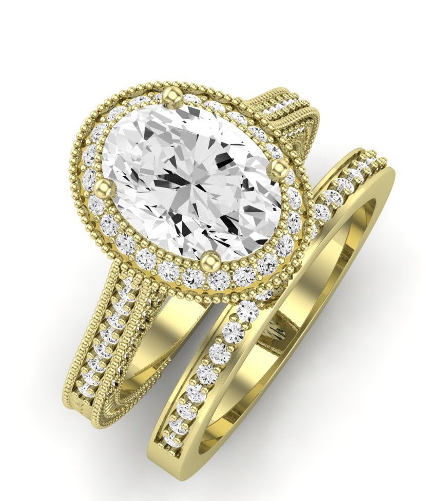 Wallflower Moissanite Matching Band Only ( Engagement Ring Not Included) For Ring With Oval Center yellowgold