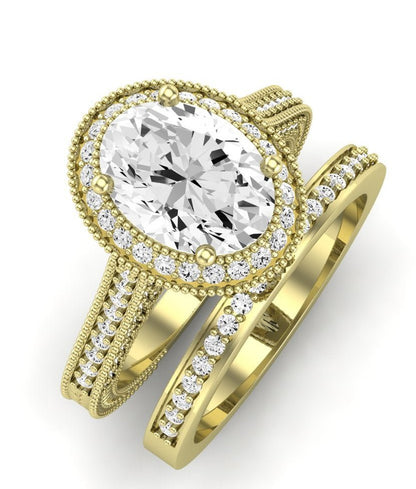 Wallflower Moissanite Matching Band Only ( Engagement Ring Not Included) For Ring With Oval Center yellowgold