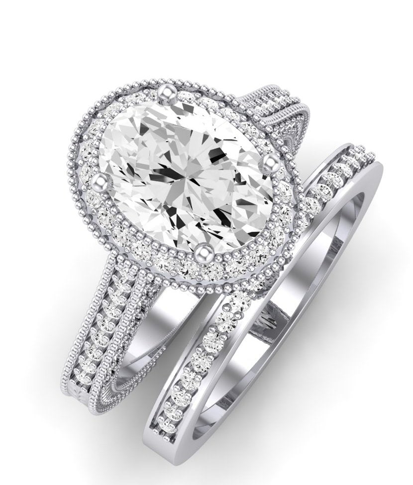 Wallflower Moissanite Matching Band Only ( Engagement Ring Not Included) For Ring With Oval Center whitegold