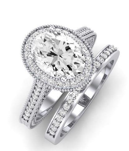 Wallflower Moissanite Matching Band Only ( Engagement Ring Not Included) For Ring With Oval Center whitegold