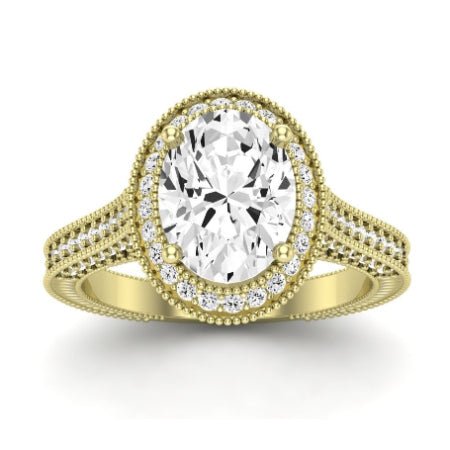 Wallflower Moissanite Matching Band Only ( Engagement Ring Not Included) For Ring With Oval Center yellowgold