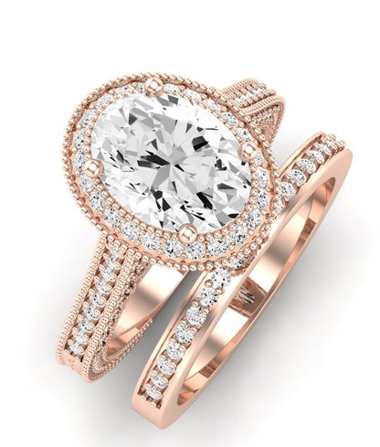 Wallflower Moissanite Matching Band Only ( Engagement Ring Not Included) For Ring With Oval Center rosegold