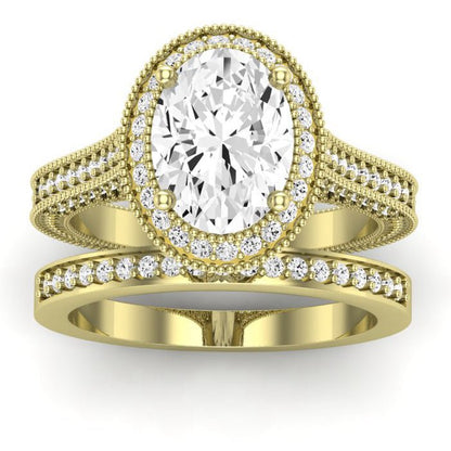 Wallflower Moissanite Matching Band Only ( Engagement Ring Not Included) For Ring With Oval Center yellowgold