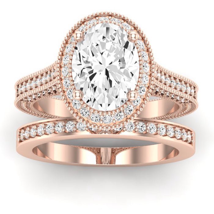 Wallflower Moissanite Matching Band Only ( Engagement Ring Not Included) For Ring With Oval Center rosegold