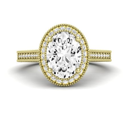 Wallflower Moissanite Matching Band Only ( Engagement Ring Not Included) For Ring With Oval Center yellowgold