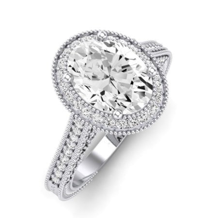 Wallflower Moissanite Matching Band Only ( Engagement Ring Not Included) For Ring With Oval Center whitegold