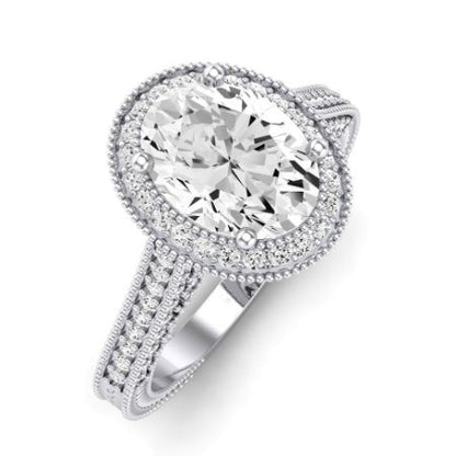 Wallflower Moissanite Matching Band Only ( Engagement Ring Not Included) For Ring With Oval Center whitegold