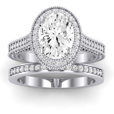 Wallflower Moissanite Matching Band Only ( Engagement Ring Not Included) For Ring With Oval Center whitegold