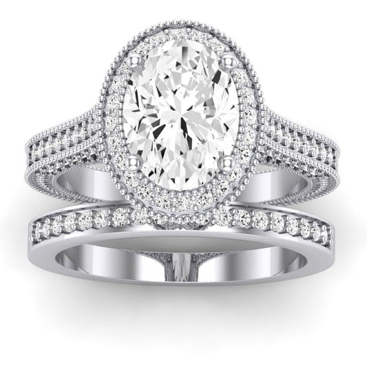 Wallflower Moissanite Matching Band Only ( Engagement Ring Not Included) For Ring With Oval Center whitegold
