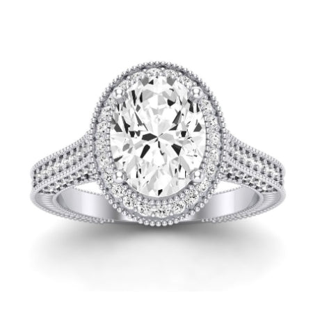 Wallflower Moissanite Matching Band Only ( Engagement Ring Not Included) For Ring With Oval Center whitegold