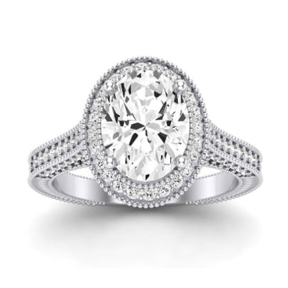 Wallflower Moissanite Matching Band Only ( Engagement Ring Not Included) For Ring With Oval Center whitegold