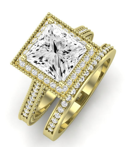 Wallflower Moissanite Matching Band Only (does Not Include Engagement Ring) For Ring With Princess Center yellowgold