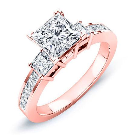 Yellow Bell Moissanite Matching Band Only (engagement Ring Not Included) For Ring With Princess Center rosegold