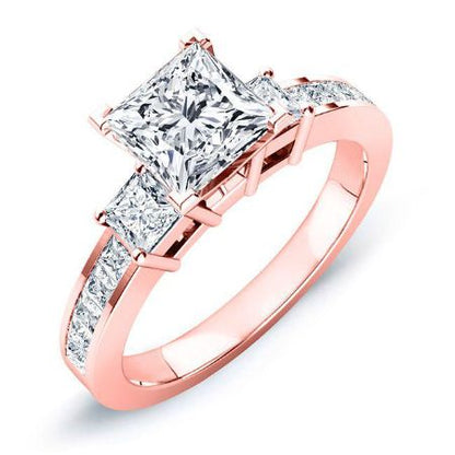 Yellow Bell Moissanite Matching Band Only (engagement Ring Not Included) For Ring With Princess Center rosegold