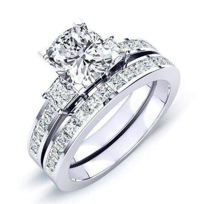 Yellowbell Cushion Moissanite Bridal Set whitegold
