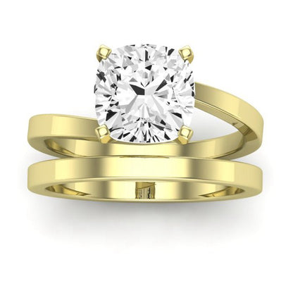 Zinnia Moissanite Matching Band Only ( Engagement Ring Not Included) For Ring With Cushion Center yellowgold