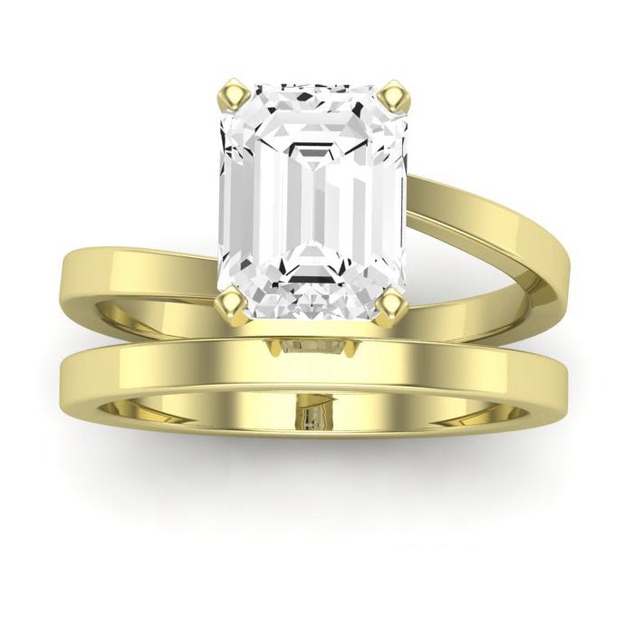 Zinnia Moissanite Matching Band Only ( Engagement Ring Not Included) For Ring With Emerald Center yellowgold