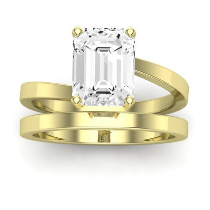 Zinnia Moissanite Matching Band Only ( Engagement Ring Not Included) For Ring With Emerald Center yellowgold