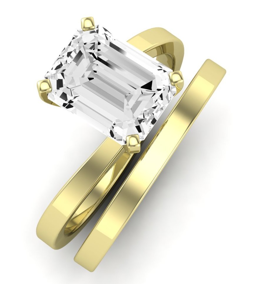 Zinnia Moissanite Matching Band Only ( Engagement Ring Not Included) For Ring With Emerald Center yellowgold